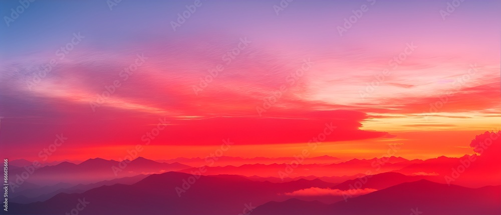 View from top of the mountain with red colored clouds with sunset from Generative AI