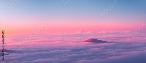 View from top of the mountain with pink colored clouds with sunset from Generative AI © sevenSkies