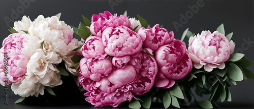 Wedding boquet of Peonies on plain black background from Generative AI