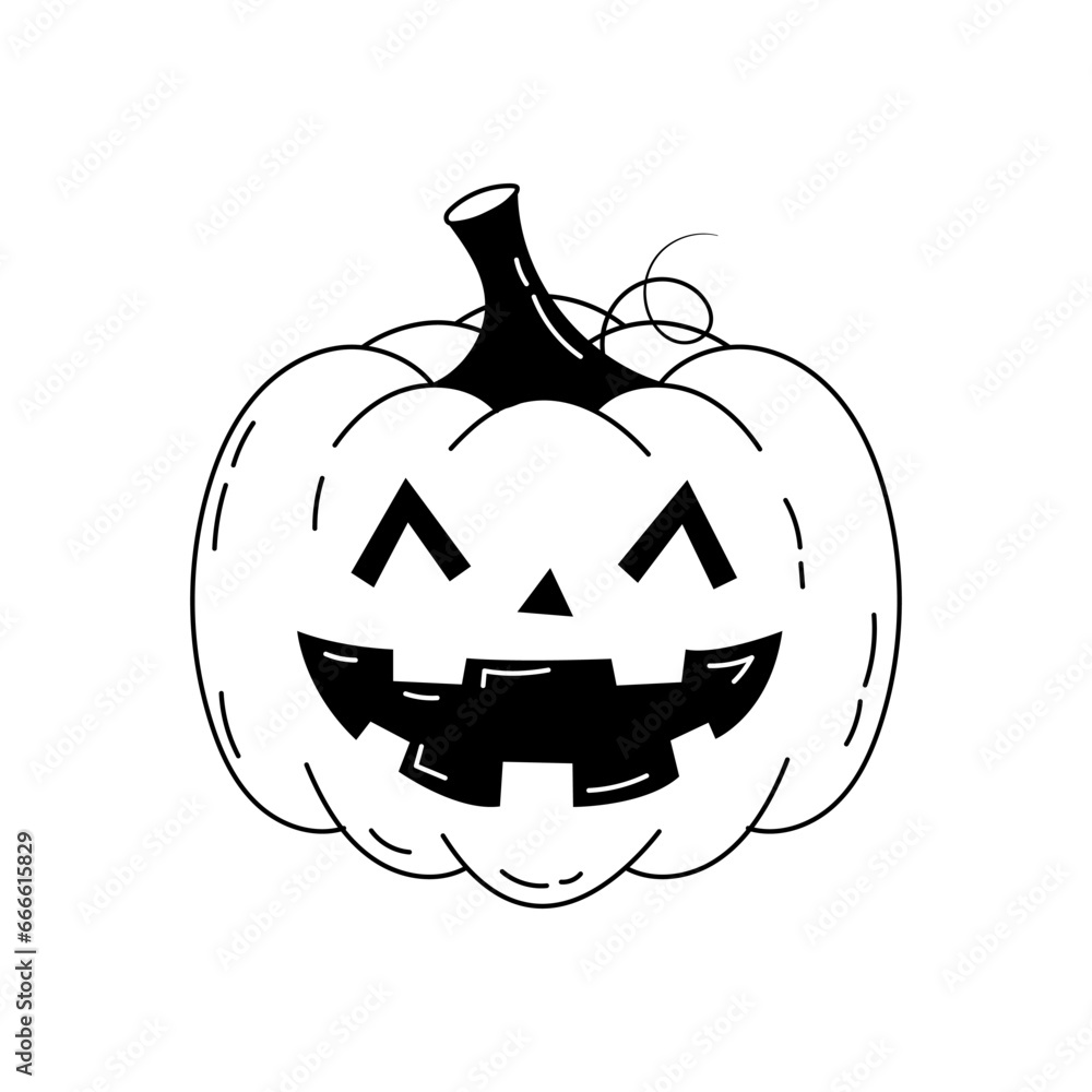 Pumpkin jack o lantern in line art stule. Smiling sinister pumpkin for ...