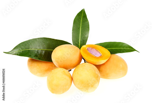 Sweet Marian plum thai fruit isolated on white background (Mayongchid Maprang Marian Plum and Plum Mango,Thailand)