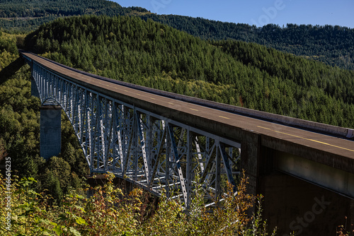 2023-10-28 THE HOFFSTADT CREEK BRIDGE ON THE HIGHWAY TO MY ST HELENS WITH BEUTIFUL TREES AND FOLIAGE NEAR TOUTLE WASHINGTON IN THE PACIFIC NORTHWEST photo