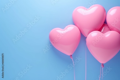 Wallpaper Mural metallic pink heart shaped helium balloons on blue background. Valentine's Day or wedding party decoration. love concept. Copy space for text Torontodigital.ca