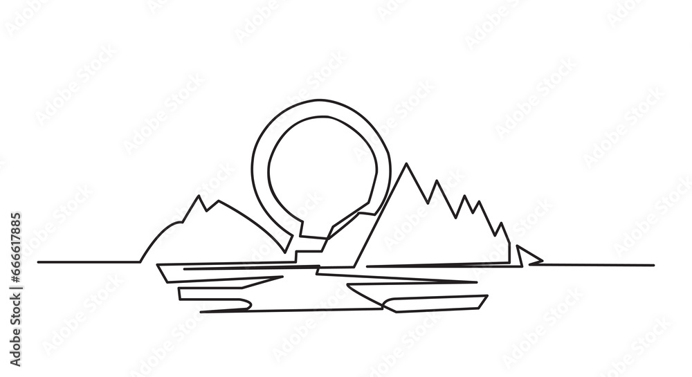 One Continuous line drawing of landscape. Vector illustration One Continuous line drawing of landscape. Vector illustration