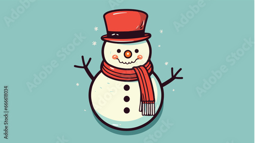 Bonhomme de neige mignon et souriant avec écharpe, carotte et chapeau, ia générative