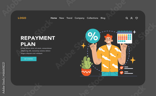 Debt management web banner or landing page dark or night mode