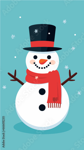 Bonhomme de neige souriant avec chapeau et écharpe, IA générative