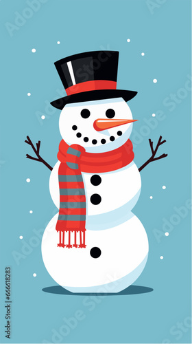 Bonhomme de neige souriant avec chapeau et écharpe, IA générative