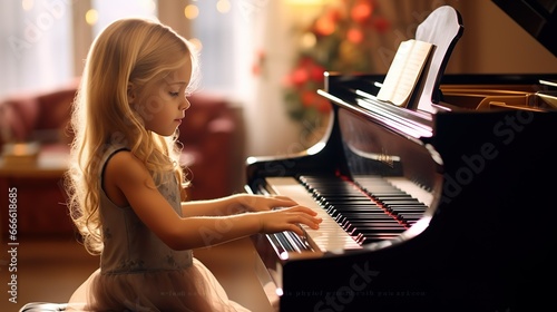 Girl playing piano made with Ai generative technology, Person is fictional
