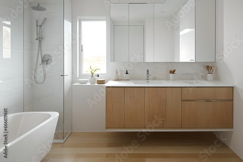 5. Simple washbasin and bathroom interior with beige color concept.