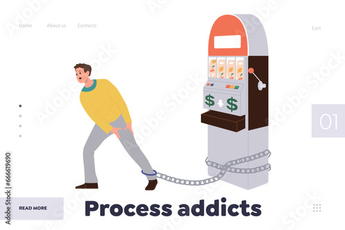 Process addicts headline for landing page template with man suffering from gambling addiction