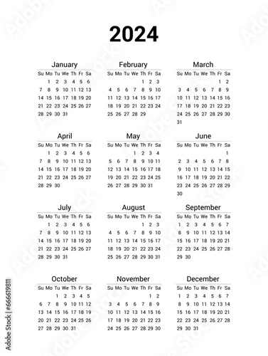 Calendar 2024, 2025, 2026, 2027 week start Sunday design template for your business. Vector illustration