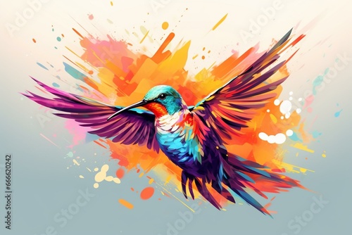 Abstract tropical bird illustration in flight. Generative AI