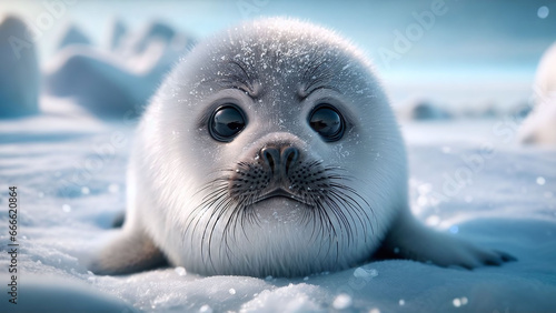 Seal Pup in Winter Wonderland AI Generated Illustration, Realistic, Stock Photo Suitable for Stickable Page Wallpaper