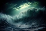 The cloud storm over the sea, ocean stormy fantasy night landscape