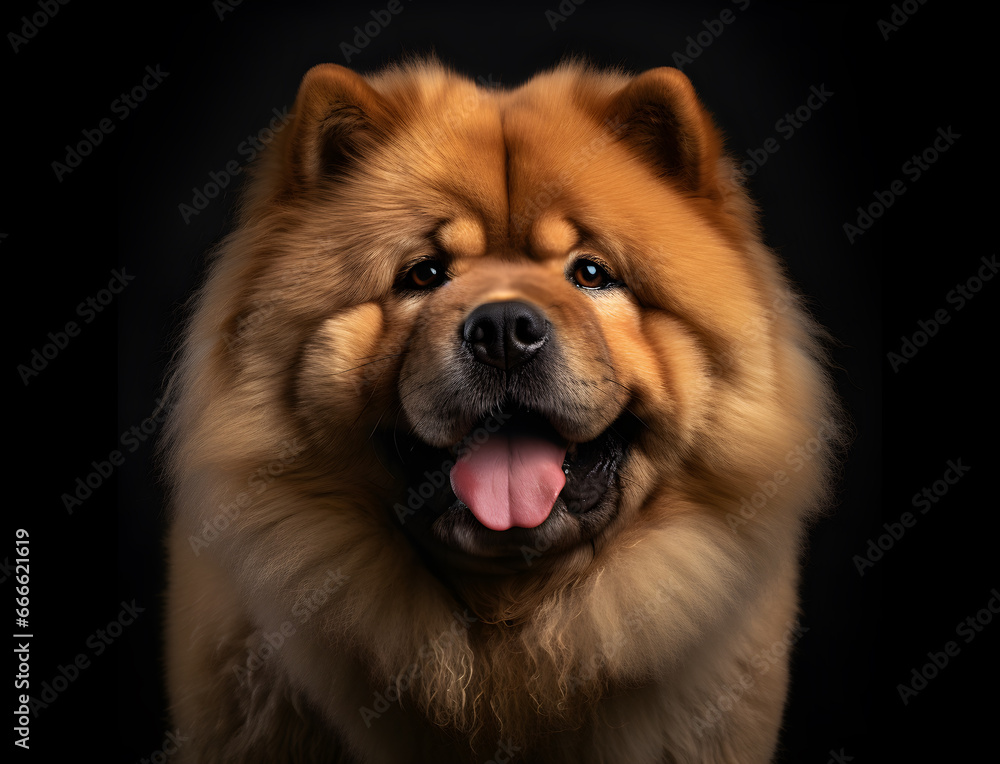 Portrait eines Chow Chows vor schwarzem Hintergrund, Hund, erstellt mit generativer KI