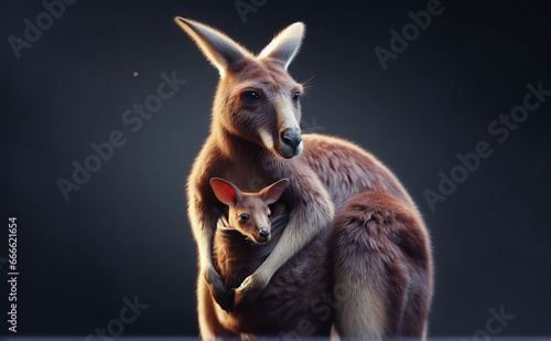 Mother Kangaroo and Joey  AI generated Illustration