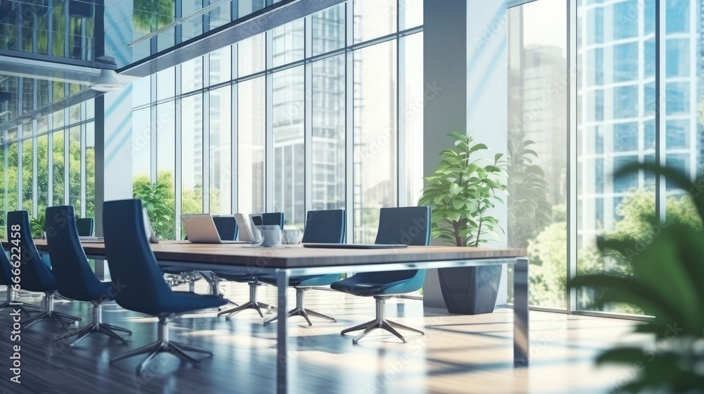 Fototapeta premium Empty office open space interior. Business conference company background