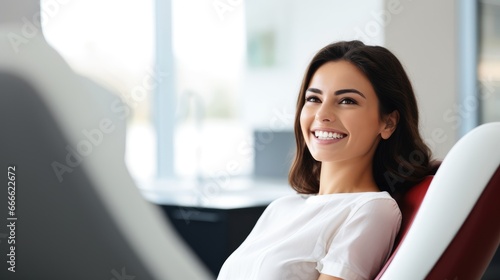 smiling woman sitting in a dentist's chair