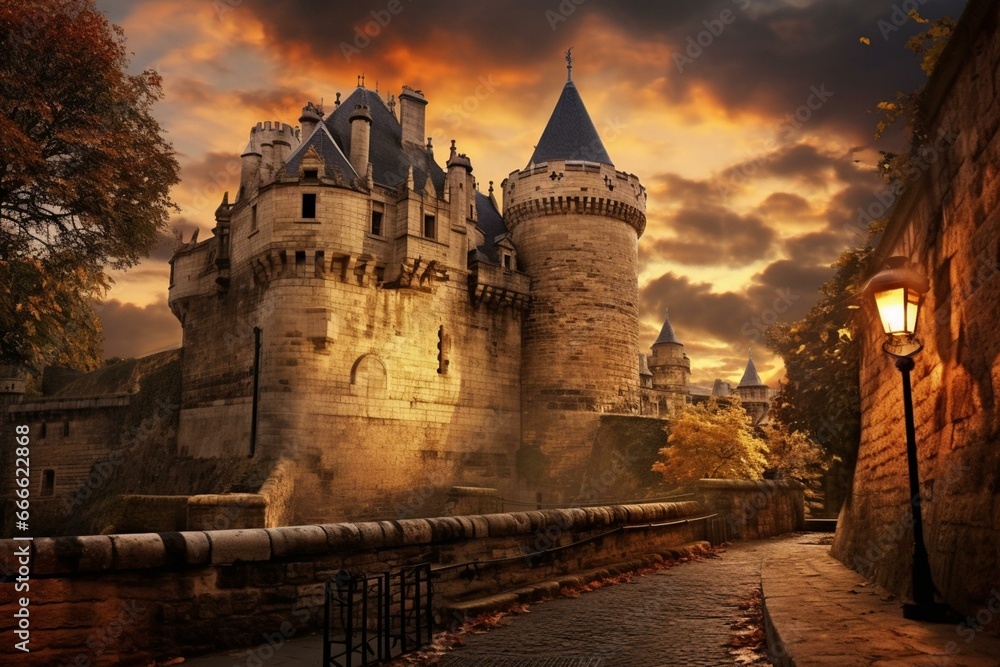 Medieval fortress in Paris. Generative AI