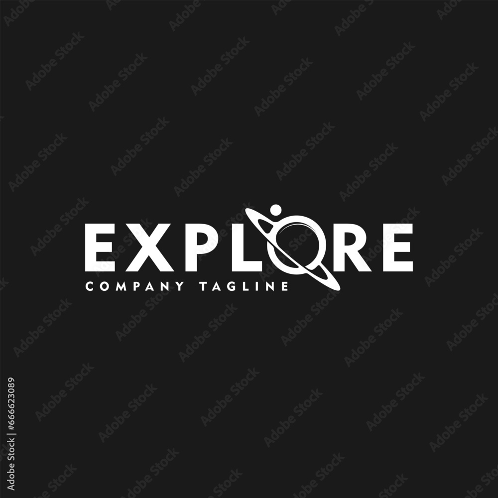 Logotype Space exploration with Planet Saturn as letter O. Vector Logo ...