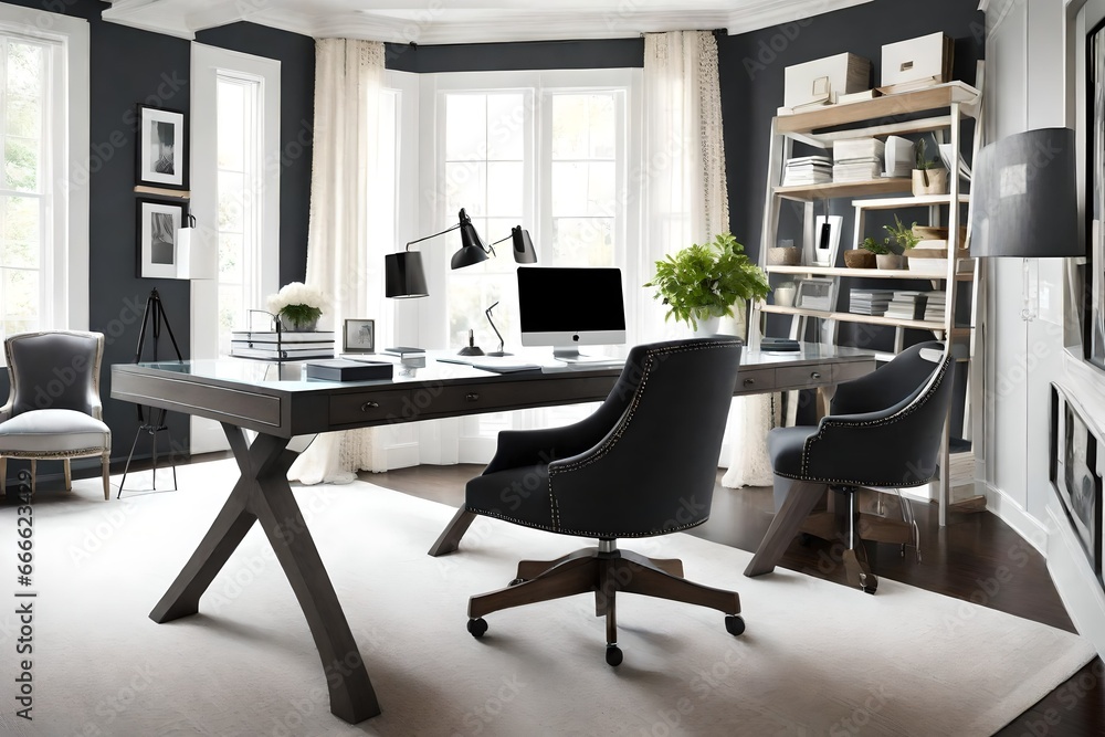 Home office space that is charcoal. Fashionable linen desk chair and glass accent chairs Home office space that is charcoal. Fashionable linen desk chair and glass accent chairs