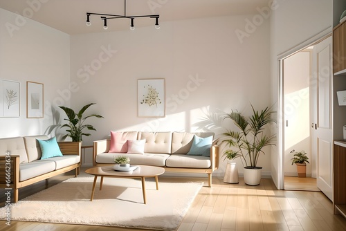 Warm and comfortable modern living room and comfortable bright interior design. 