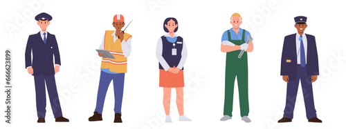 Isolated set of people train worker staff cartoon character wearing uniform isolated on background