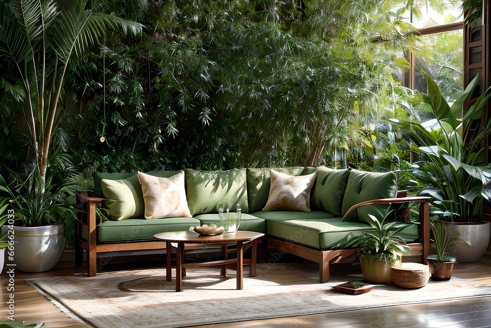 19. Green trees, windows, walls, green sofas and furniture make you feel like you're in the garden, an eco-friendly living room interior. Generative AI 19. Green trees, windows, walls, green sofas and furniture make you feel like you're in the garden, an eco-friendly living room interior. Generative AI