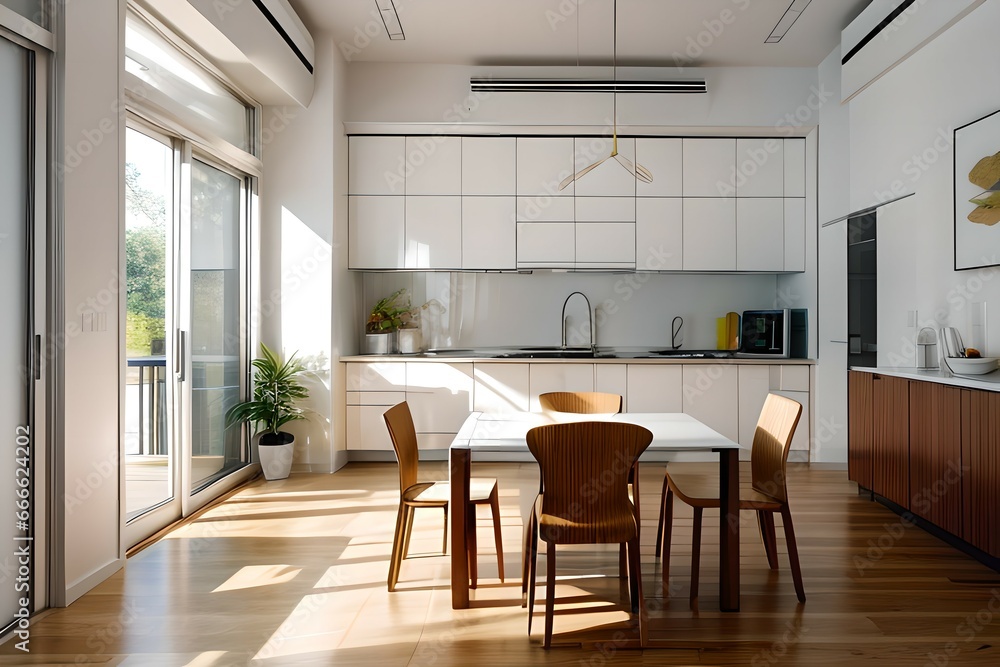 16. The kitchen table and chairs with sunlight.interior design with simple lighting. 16. The kitchen table and chairs with sunlight.interior design with simple lighting.