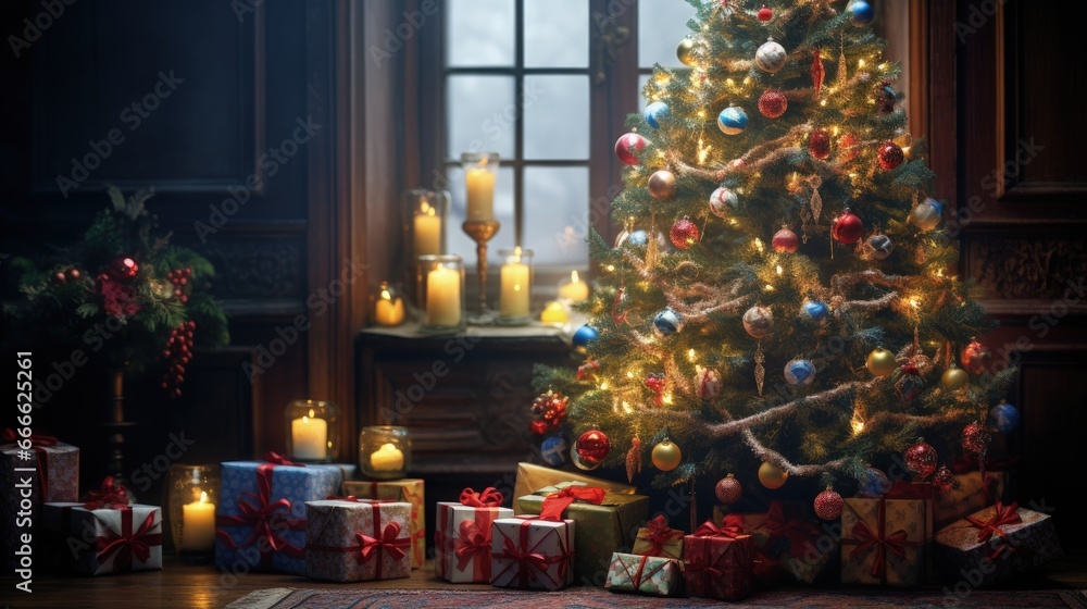 Festive tree and holiday adornments Festive tree and holiday adornments