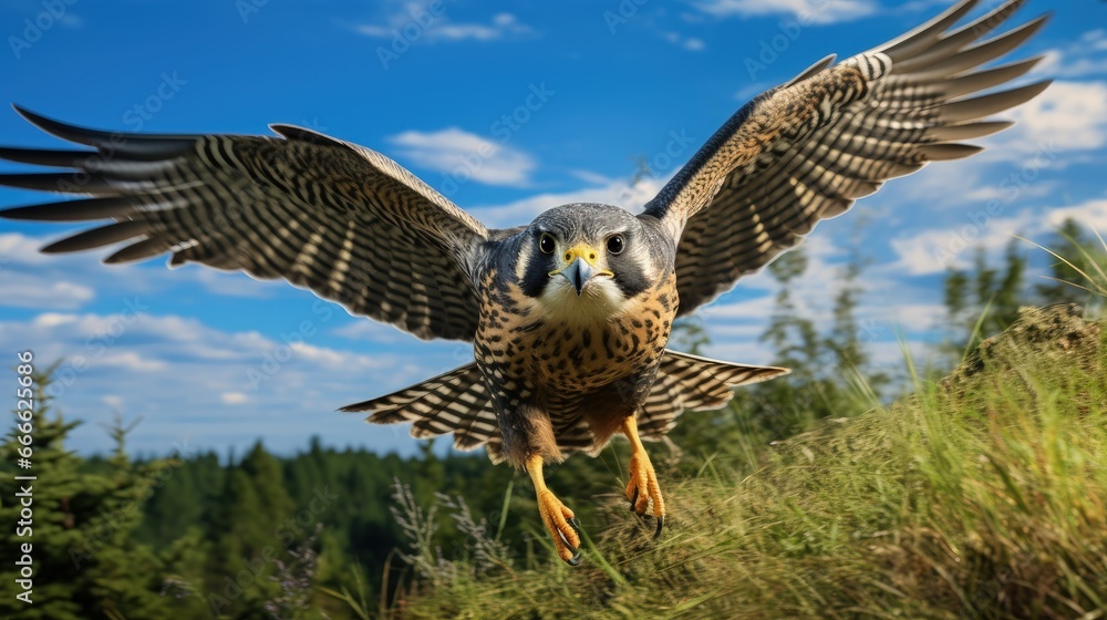 Fototapeta premium Eurasian hobby flying in Denmark