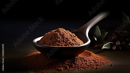 Guarana powder in a cup on a slate background Natural remedy Health products Fitness nutrition photo