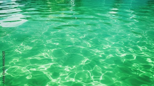 Green water in a refreshing swimming pool reflecting the sun