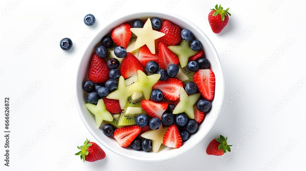 Fruity salad on white background top view Fruity salad on white background top view