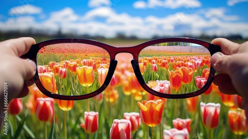 Examining tinted lenses on tulip field Colorblindness Perception amid depression Illness Health and disease