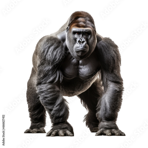 a Silverback Gorilla, front view as an isolated and transparent PNG in a Nature-themed, photorealistic illustration. Generative ai