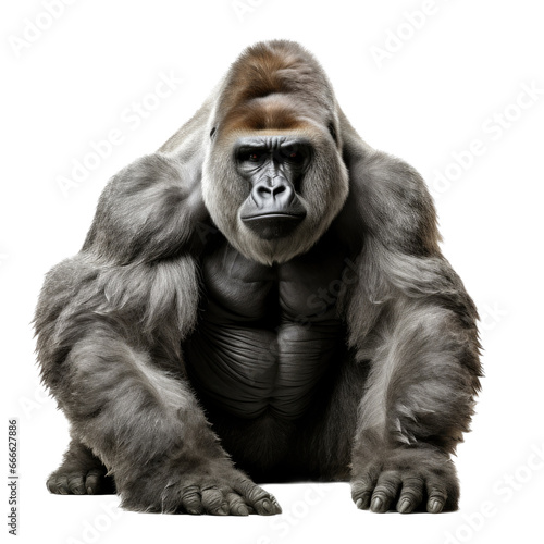 a Silverback Gorilla, front view as an isolated and transparent PNG in a Nature-themed, photorealistic illustration. Generative ai © Purple Penguin GFX