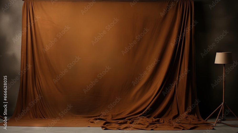 Dark brown painted canvas or muslin cloth backdrop suitable for portraits products and concepts with a design that is darker towards the edges - obrazy, fototapety, plakaty 