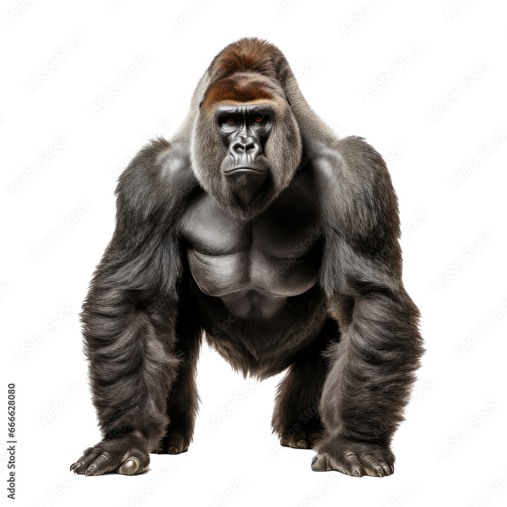 a Silverback Gorilla, front view as an isolated and transparent PNG in a Nature-themed, photorealistic illustration. Generative ai a Silverback Gorilla, front view as an isolated and transparent PNG in a Nature-themed, photorealistic illustration. Generative ai