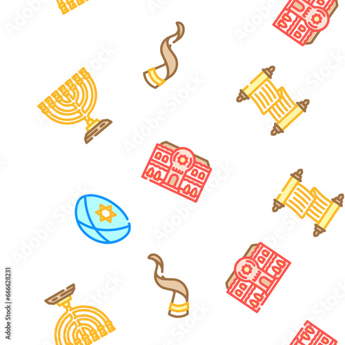 judaism religion jewish vector seamless pattern thin line illustration