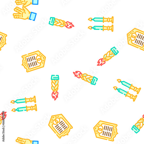 judaism religion jewish vector seamless pattern thin line illustration