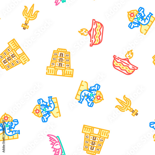 hinduism hindu god om vector seamless pattern thin line illustration