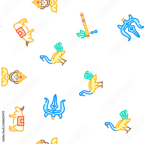hinduism hindu god om vector seamless pattern thin line illustration