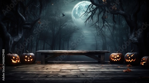 Eerie forest scene with moo...