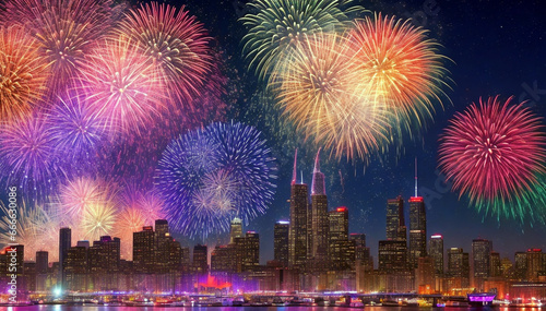Celebration fireworks view in the city generated Ai