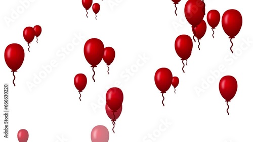 animation of falling red balloons on white background photo