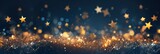 Glittering Christmas with Golden Stars Over Midnight Blue Background: Festive Foil, Shimmering Textures and Bokeh Effects
