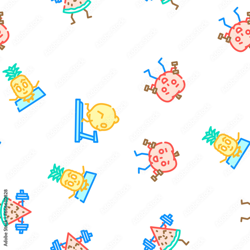 Fototapeta premium fruit fitness food diet vector seamless pattern thin line illustration