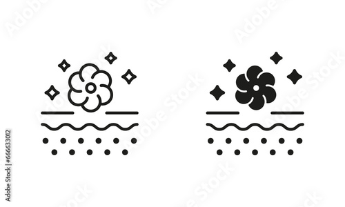 Aromatherapy for Skin Line and Silhouette Black Icon Set. Organic Cosmetic in SPA Salon for Skin Relaxation. Flower Aroma Therapy Skincare Procedure Symbol Collection. Isolated Vector Illustration